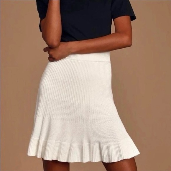 NEW Free People Ivory White Ribbed Knit High Waisted A Line Mini Skirt XS - Picture 2 of 7
